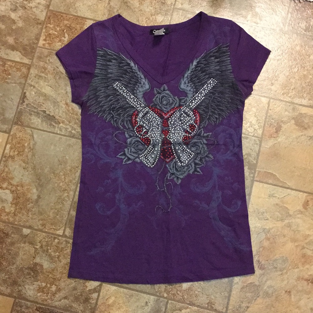 Purple cross pistol T-shirt medium
